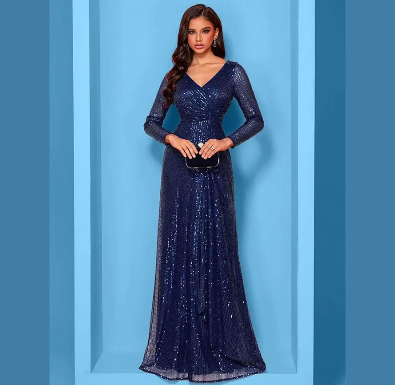 Midnight Shimmer Long Sleeve Maxi Gown image
