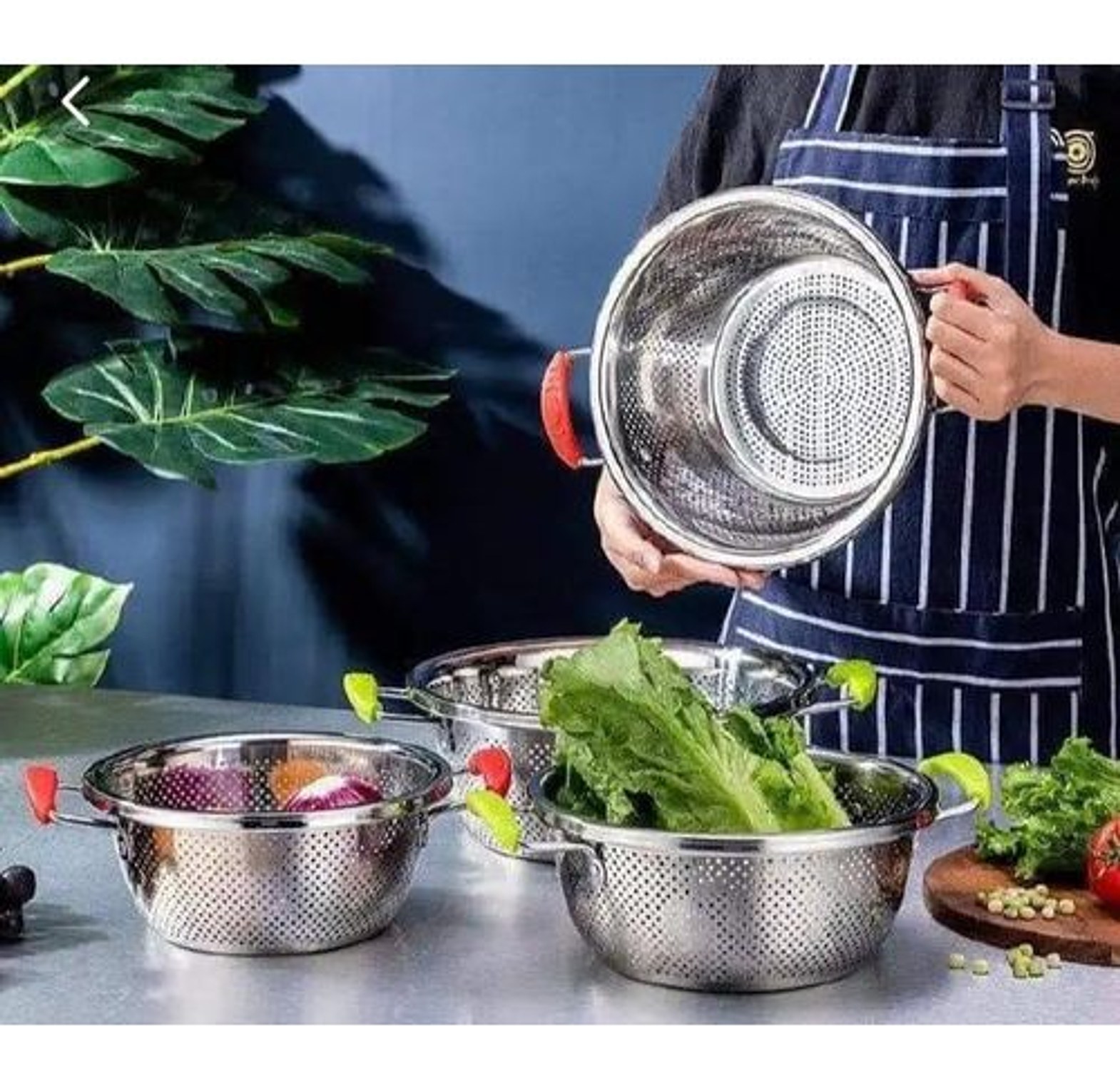 Durable Stainless Steel Colander Rice Washing Bowl Strainer Drainer with handle for Cooked Pastas, Spaghetti ,Fruits, Vegetables, Beans image
