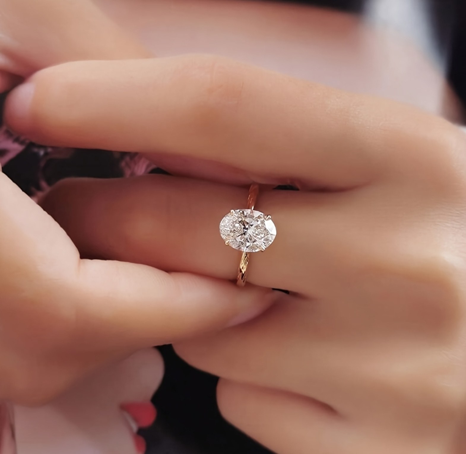Oval gold plated stainless steel cubic zirconia engagement ring  image