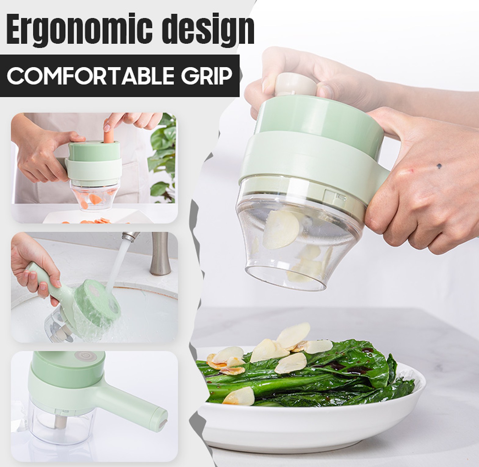 4-in-1 Portable Electric Vegetable Chopper & Slicer – USB Rechargeable Kitchen Tool image