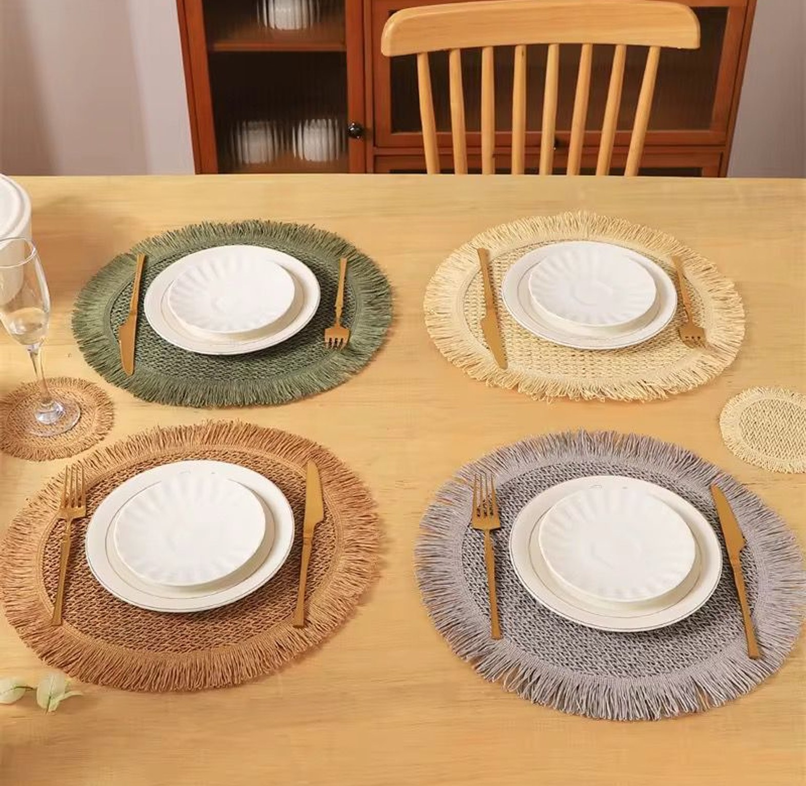 : 6-Piece Nordic Tassel Woven Table Mat Set – Heat Resistant & Non-Slip Placemat Collection image