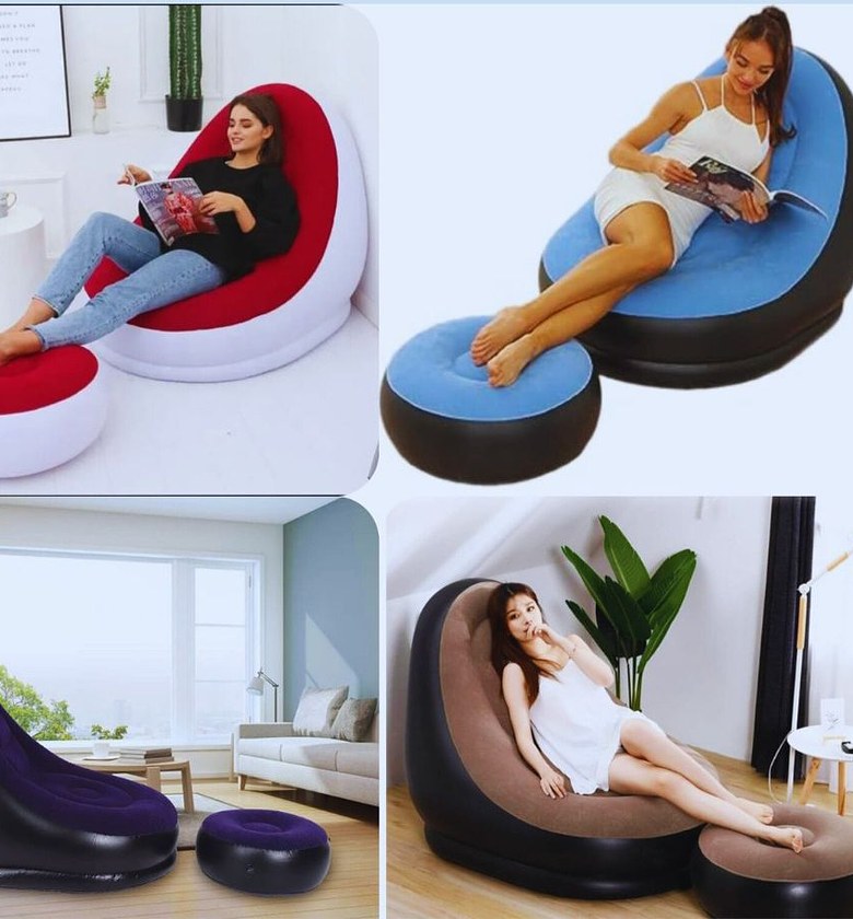 Inflatable Deluxe Lounge Seat With Foot Rest And Free Manual Pump – 2pcs  image