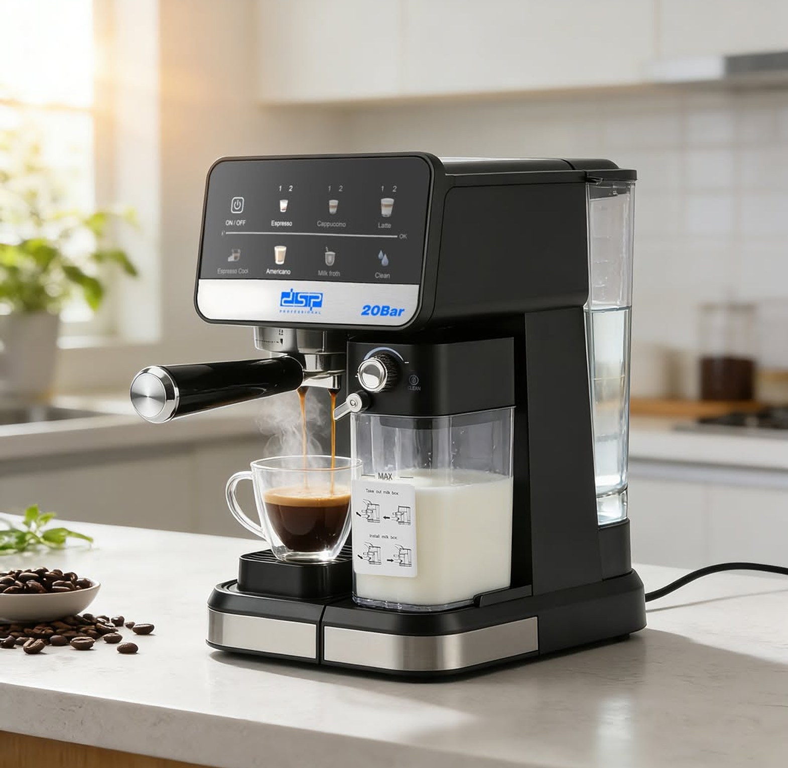 DSP Expresso Coffee Maker with ULKA 20 Bar Pump & Automatic Milk Frother image