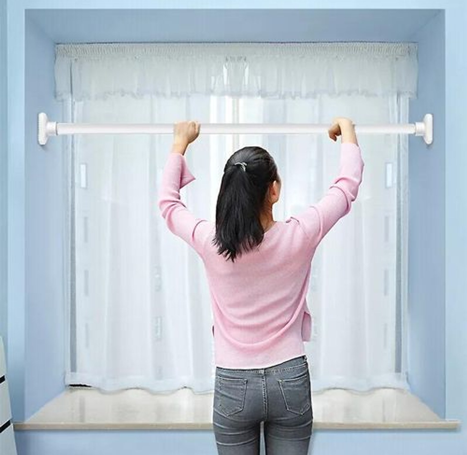 Multipurpose extendable telescopic rod . Can be used:- shower curtain rod, clothing rod/hanger,diy wardobe/hanger image