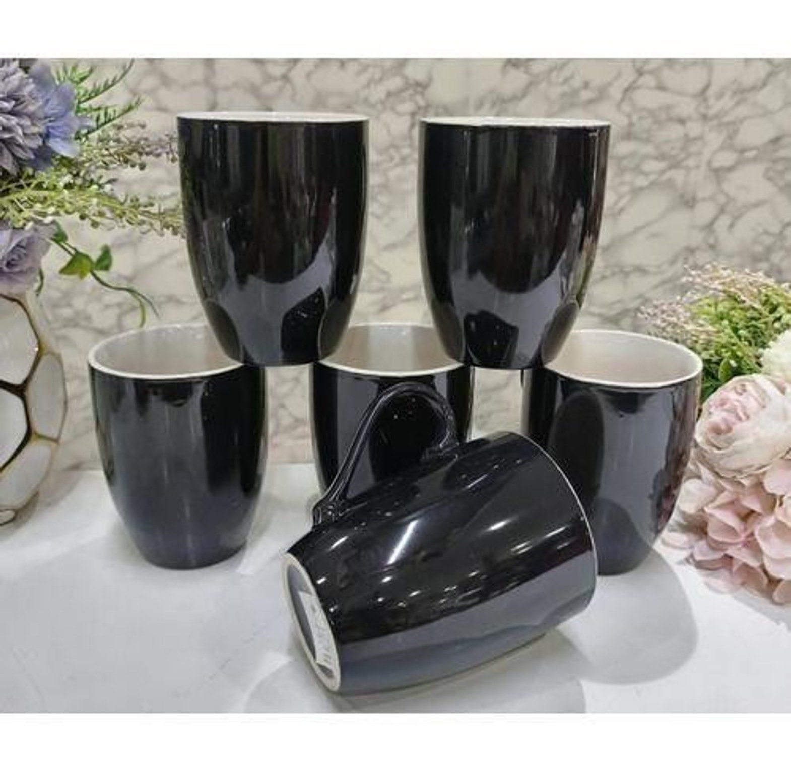 Ceramic 6PC black tea/coffee cups 300ml image