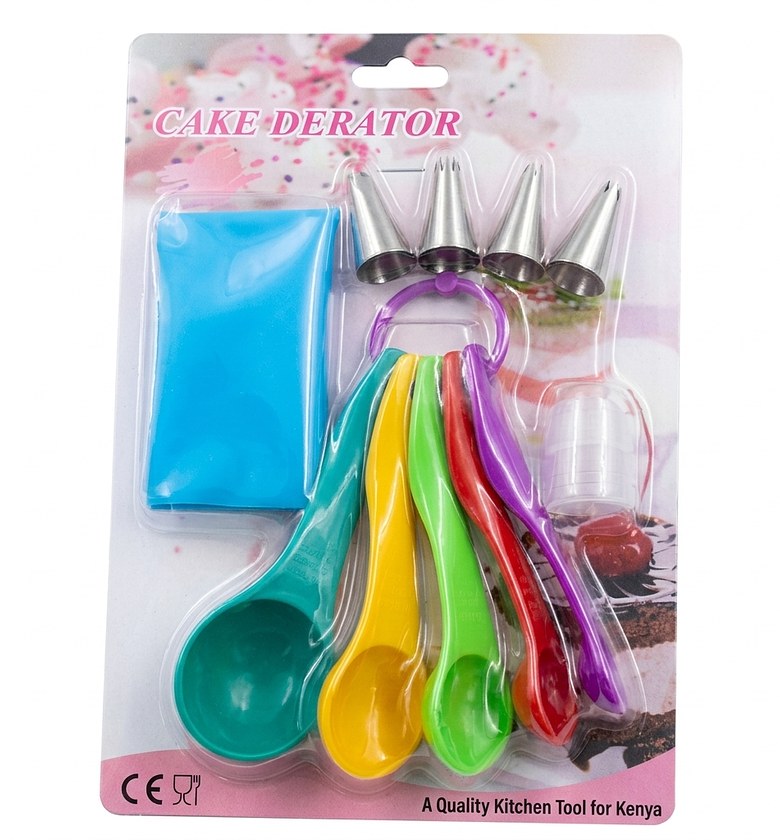 Cake Decorating Kit and Measuring Spoons Set with Reusable Piping Bag & 4 Stainless Steel Nozzles for Home Baking image