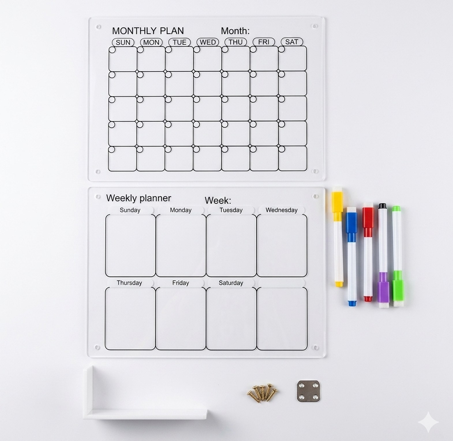 Acrylic Monthly and Weekly Dry Erase Calendar Planner Board Set with Markers for Wall & Fridge Organization image