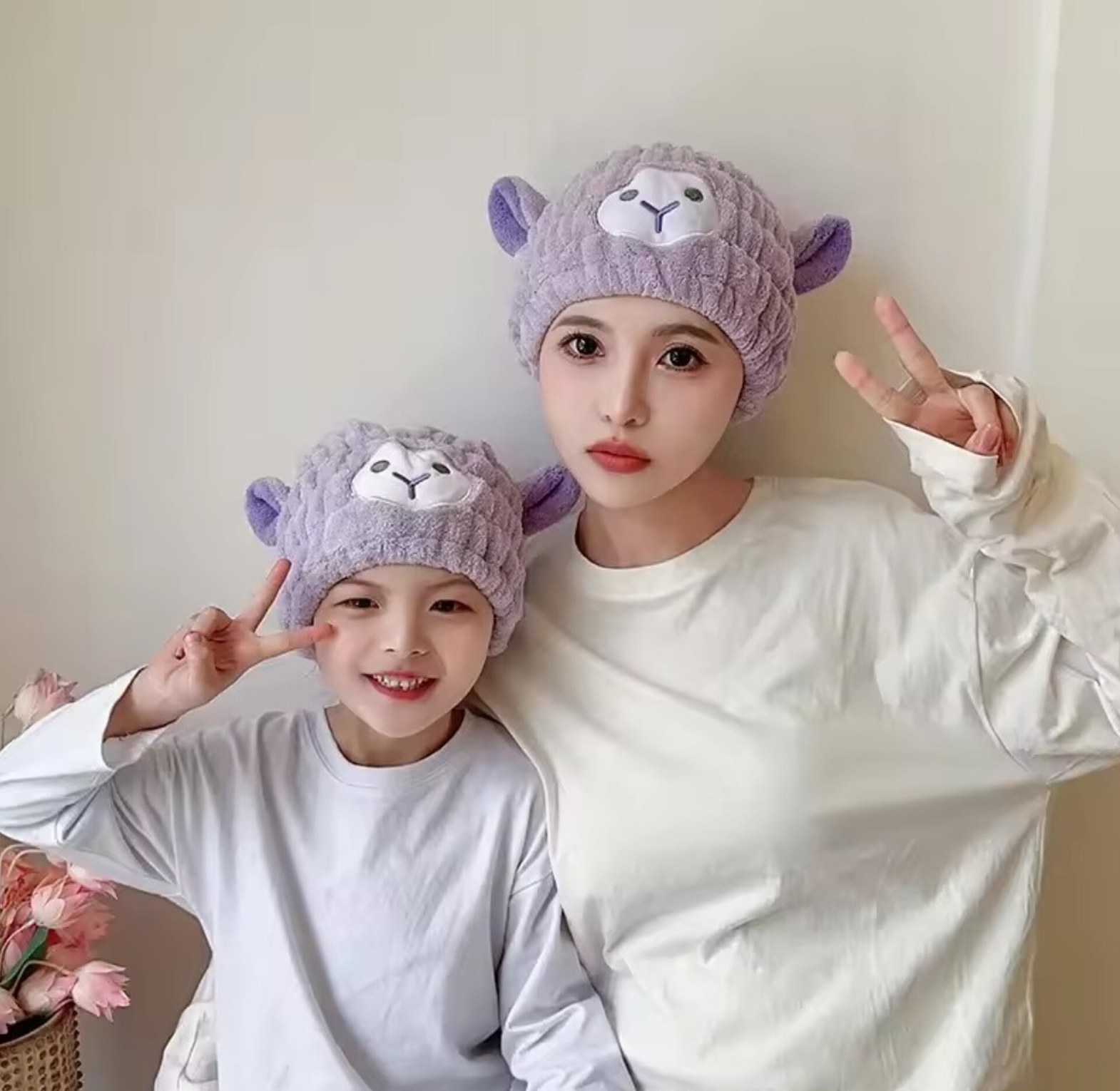 Super Absorbent Microfiber Hair Drying Towel Wrap Cap, Quick Dry Cartoon Shower Hat for Women & Kids image
