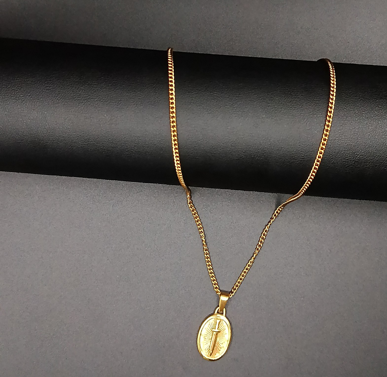 Gold cross oval pendant necklace  image
