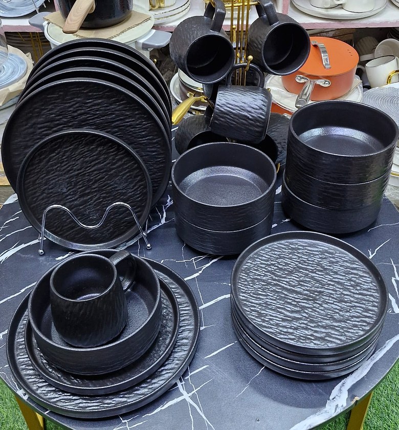 24-Piece Premium Rock Glazed Ceramic Porcelain Dinnerware Set image