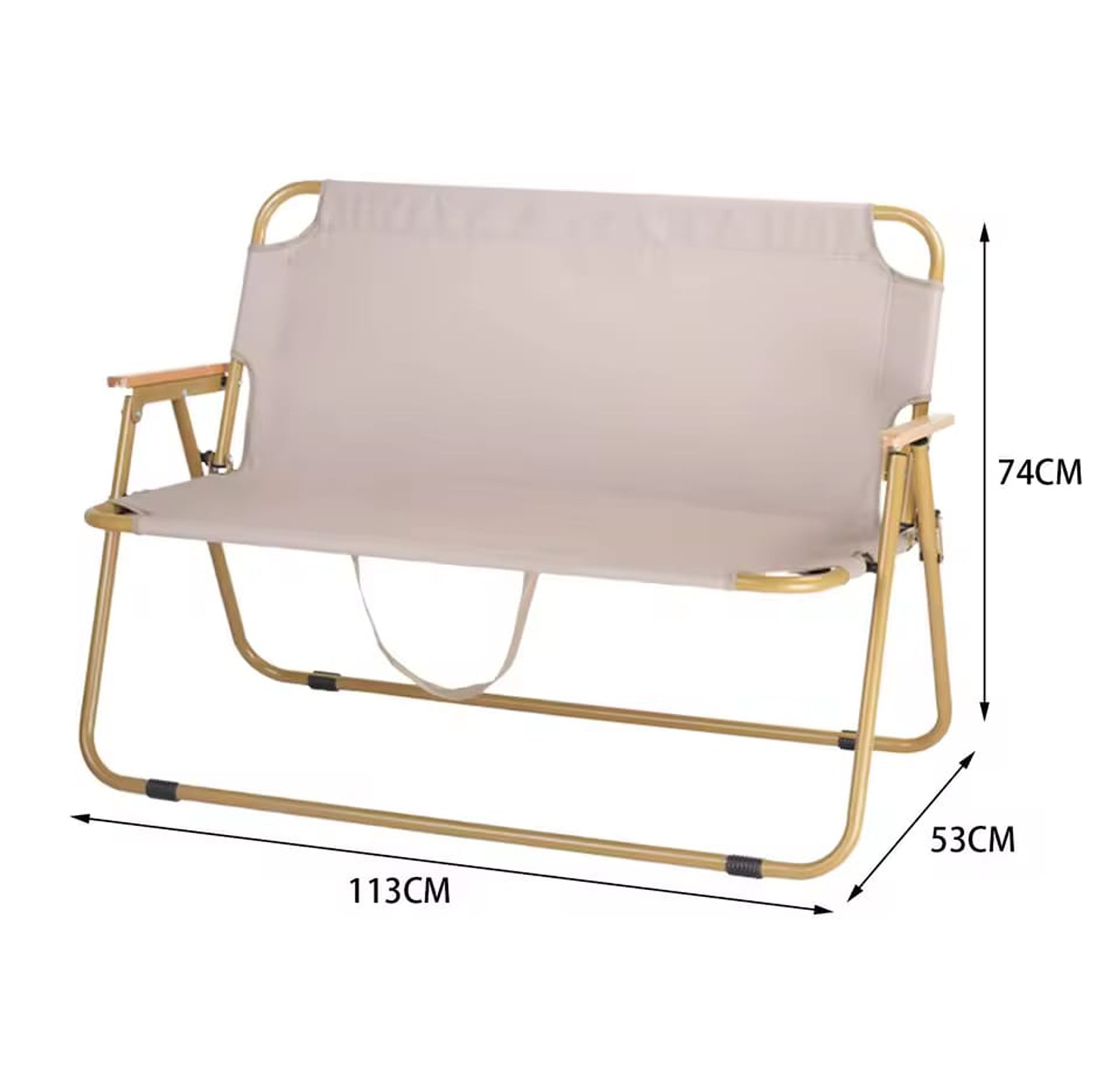 Portable Double Seat Camping Chair with Wood Armrest image