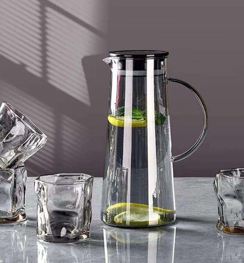 1500ml Glass Water Pitcher With Lid and 4pc Water Glasses image
