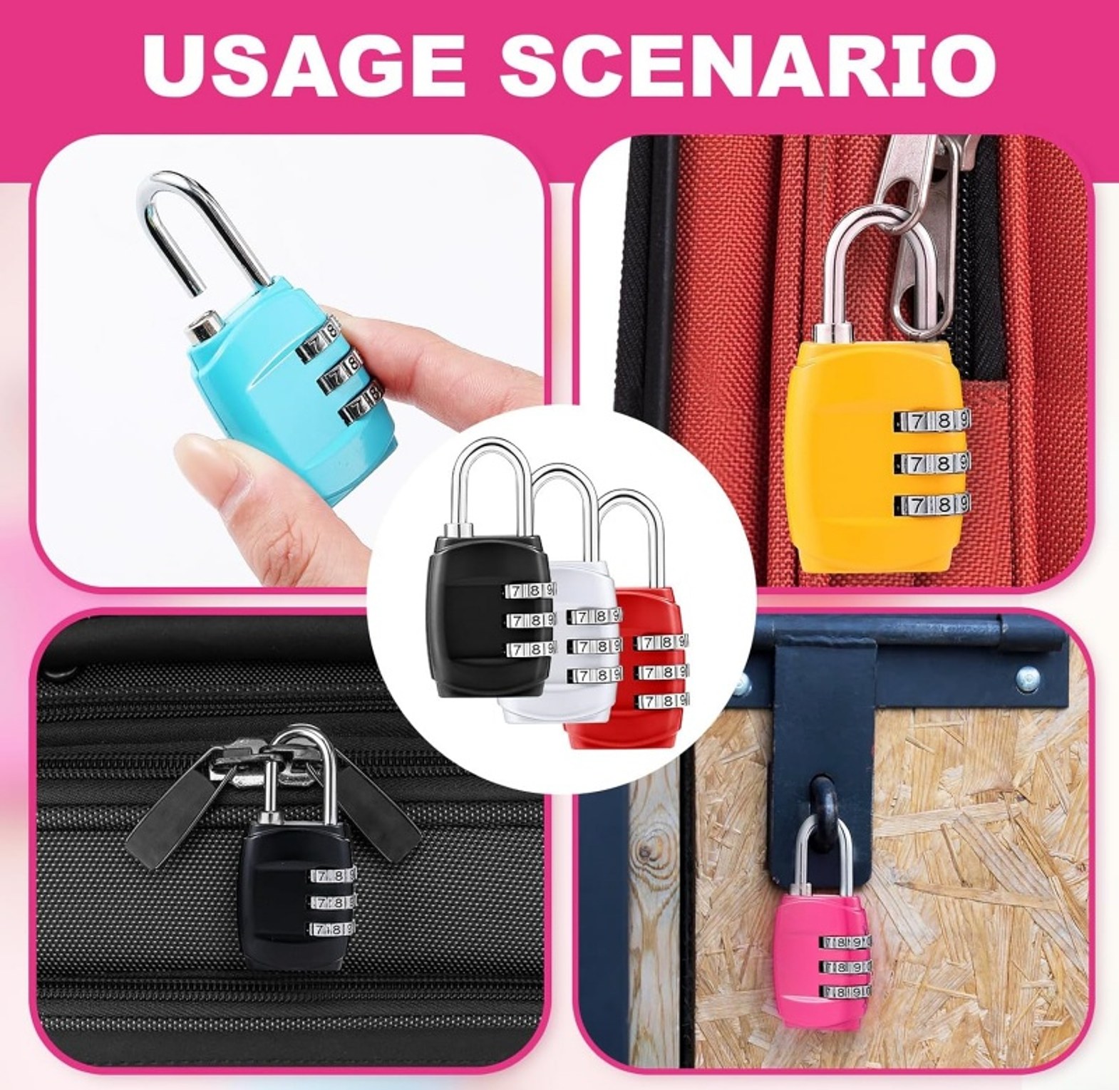 3 Digit Combination Padlock For Luggage, Travel, Backpacks image