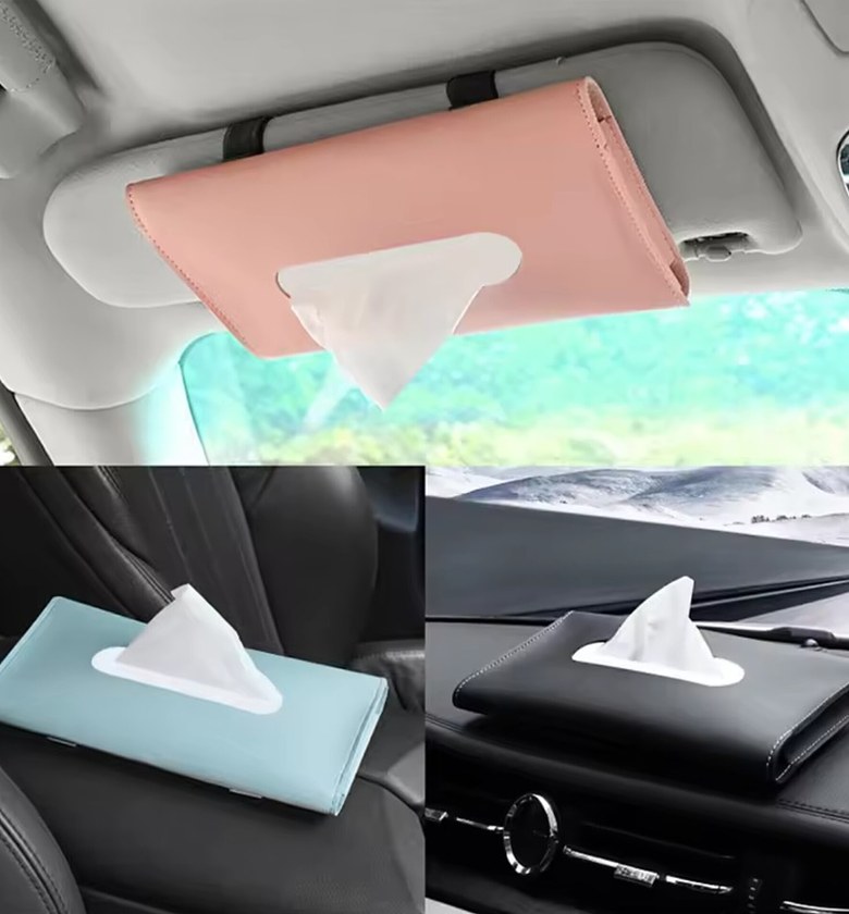 Leather Car Tissue Holder Sun Visor Organizer for Clutter Free Driving image