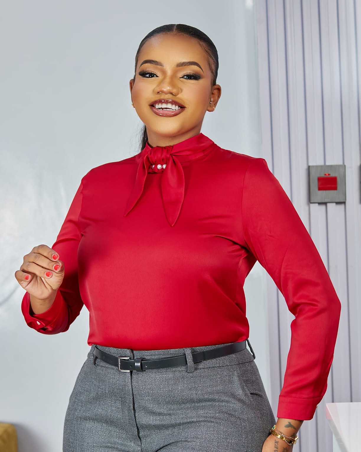 Satin Wine Red Blouse image