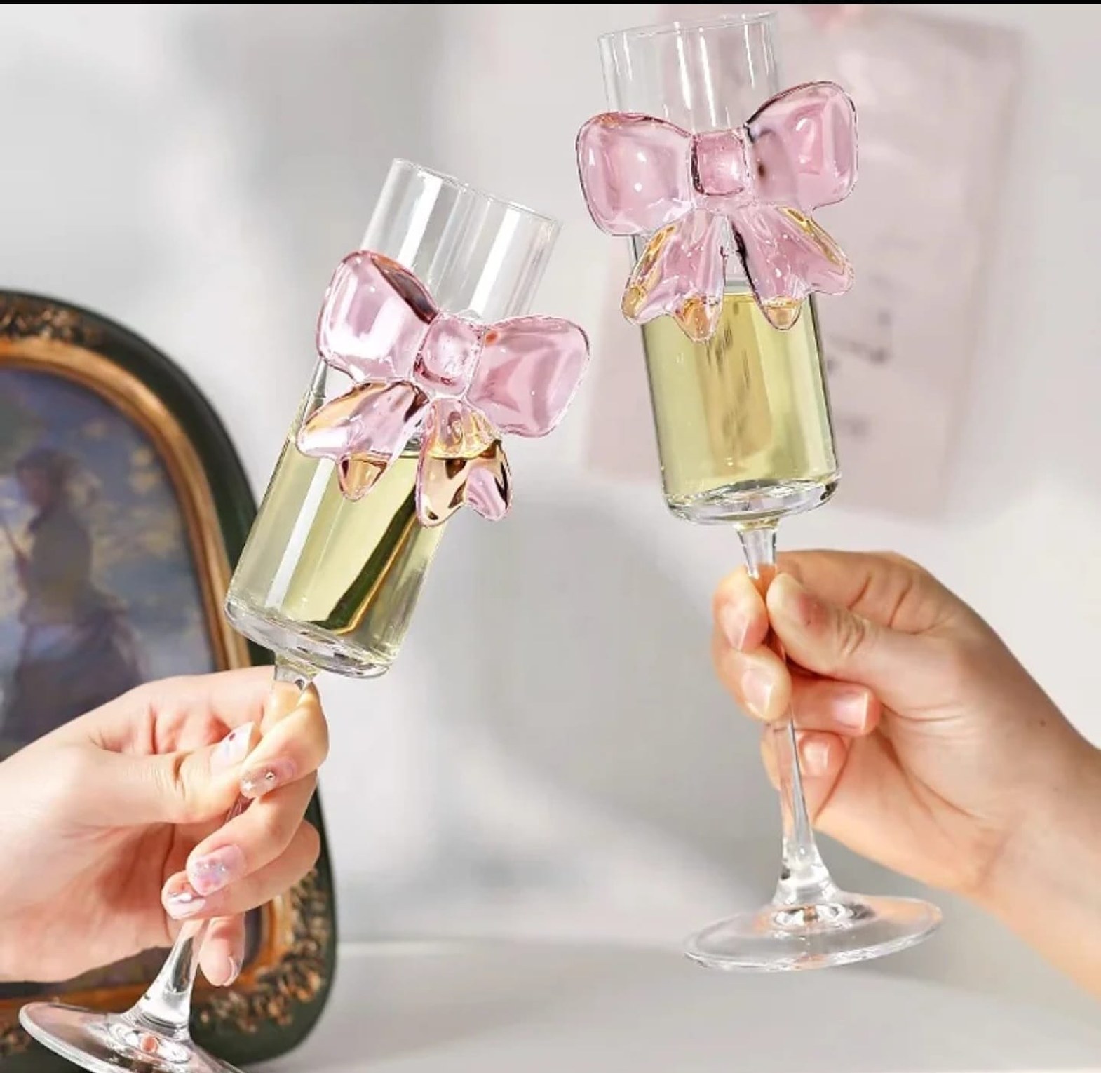 Pink Bow Champagne Flutes Set 6pcs  image