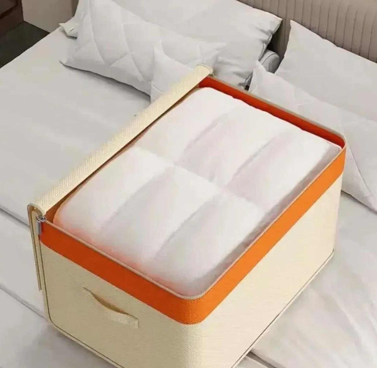 Canvas material duvet /clothing storage organizer Foldable with zipper image