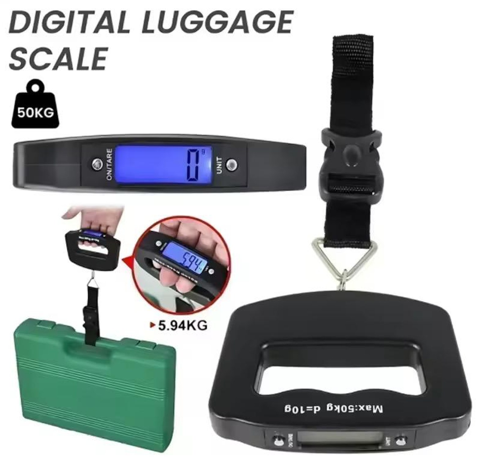 Portable electronic hanging luggage scale with digital display and backlight image