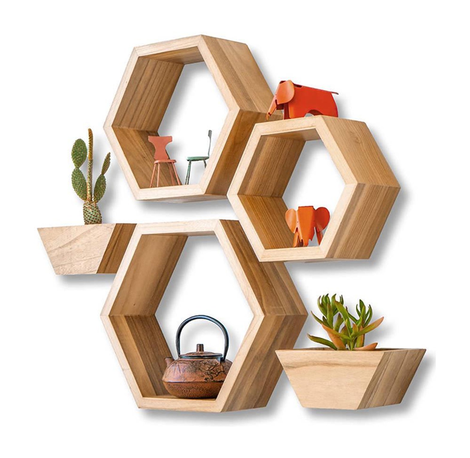 5-in-1 Wooden Floating Shelves (With Hooks) image