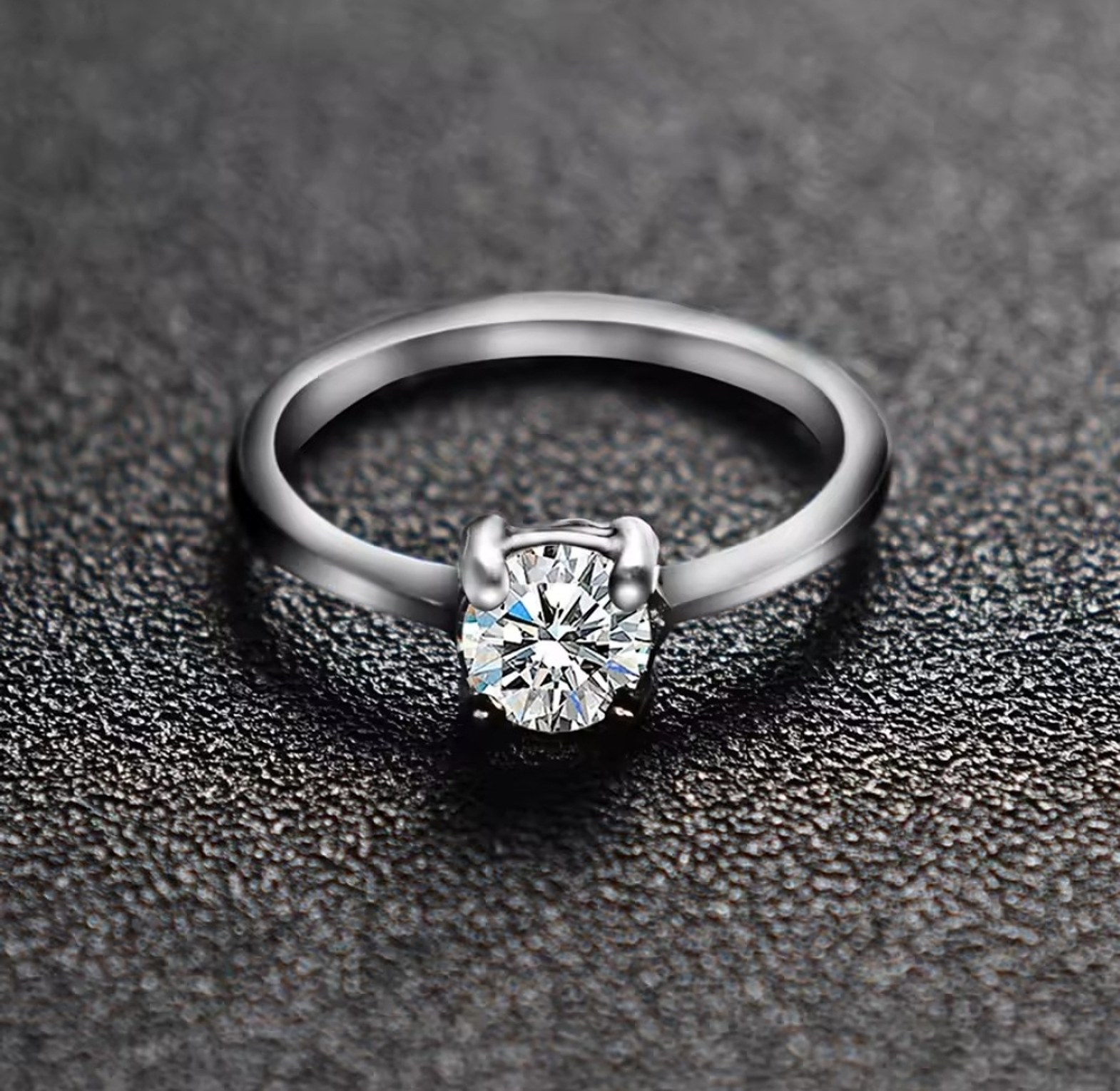 Stainless steel round zirconia stone engagement proposal promise ring  image