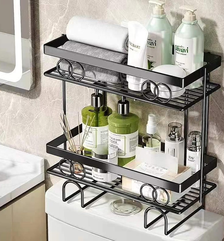 Metal Bathroom Storage Shelf Toilet Organizer Rack Bathroom Over Toilet Storage Rack image
