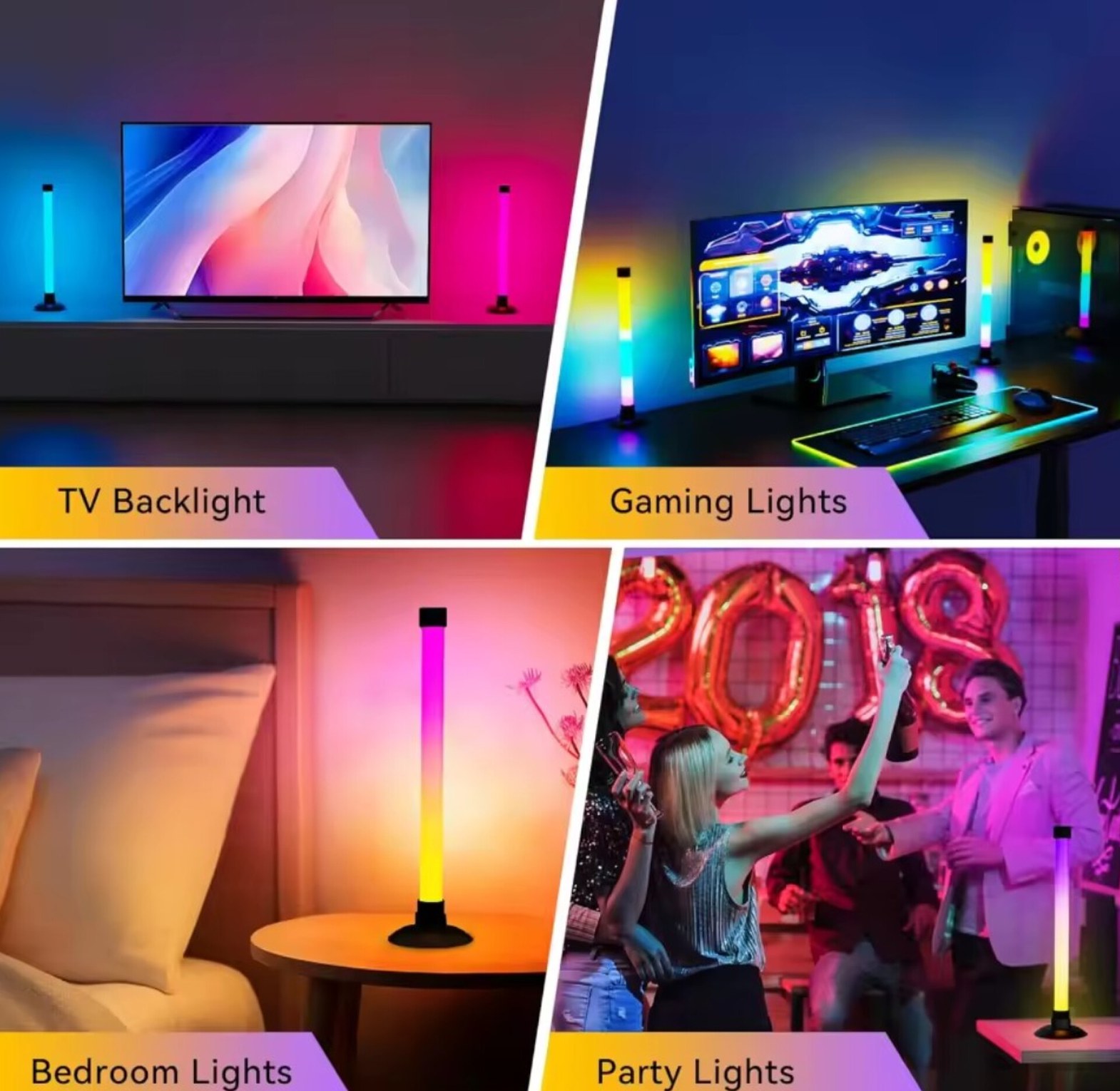 Smart RGB LED Table Lamp 31cm 2 Pieces Set App Controlled Ambient Lighting for Gaming and Bedroom Decor image