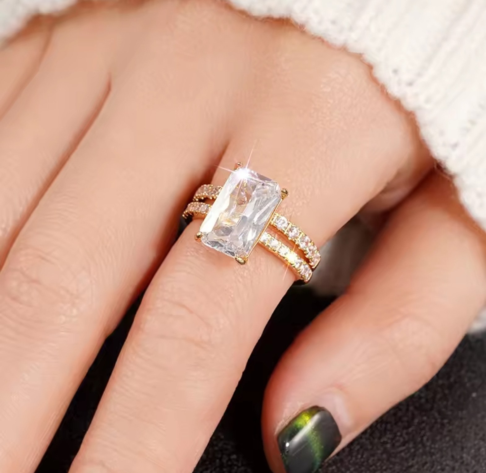 Cushion cut, gold plated, cubic zirconia ring image