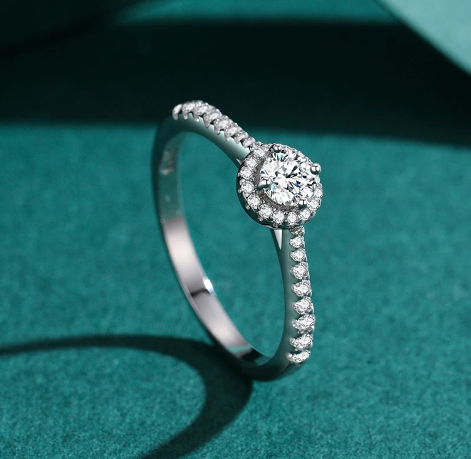 Round Sparkling Pure Sterling Silver Engagement Proposal Promise Ring  image