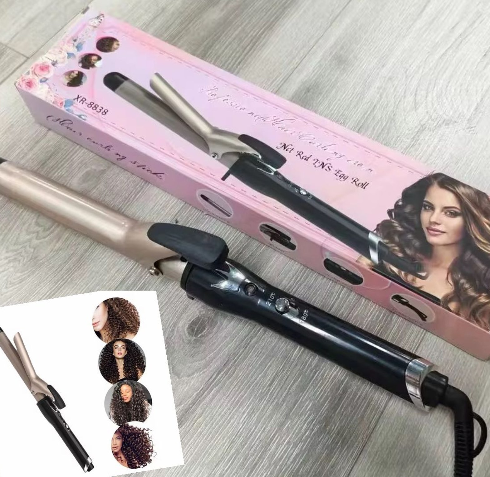 Professional Ceramic Hair Curling Iron Wand XR-8838, Long-Lasting Bouncy Curls & Egg Roll Waves image