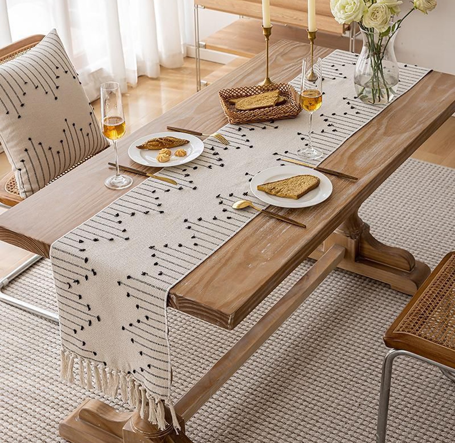 High quality matched knotted tassels festival table/tv cabinets runners. image