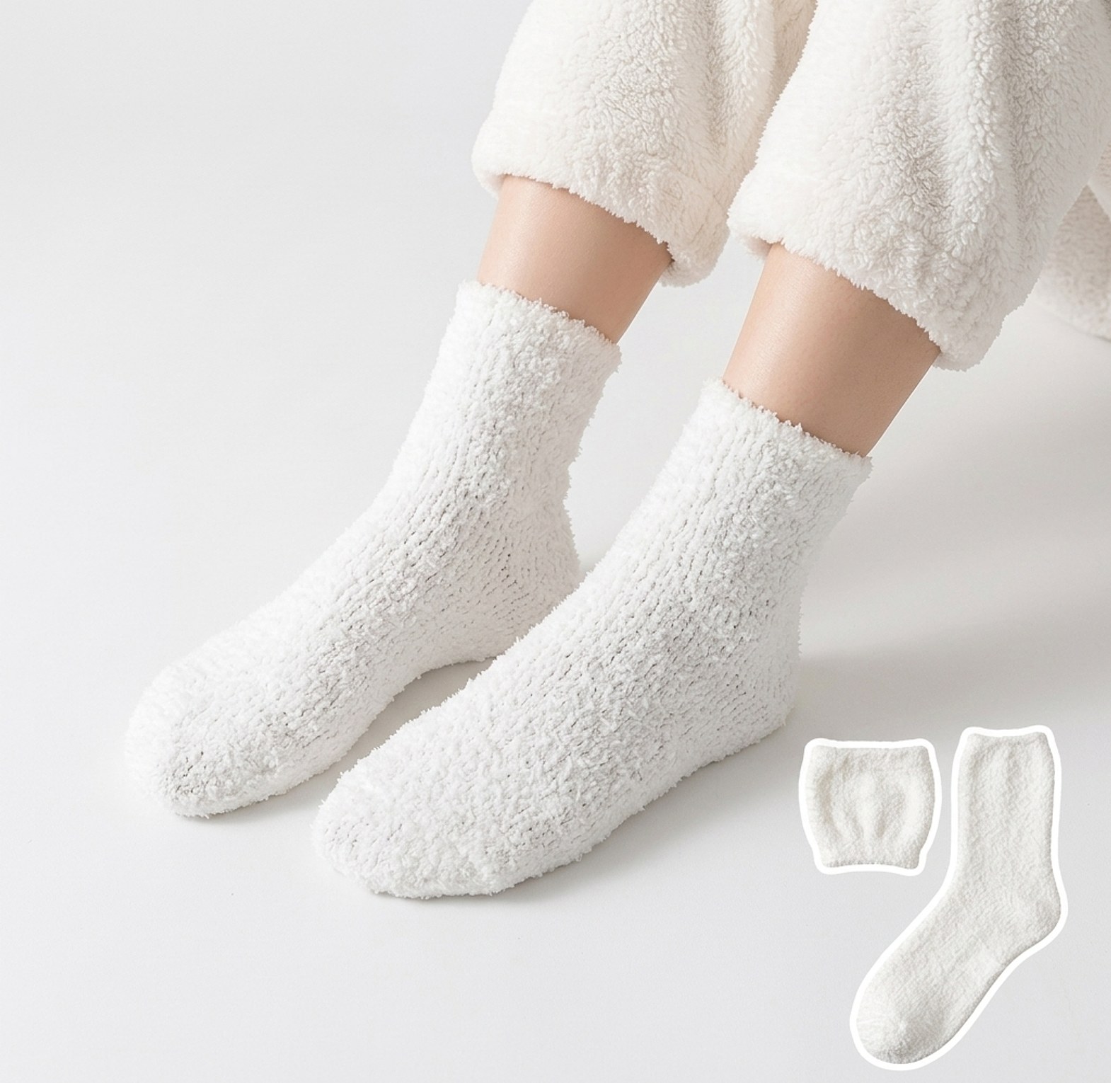 Premium Fluffy Warm Bed Socks for Ladies - Cozy Towel Winter House Socks, White image