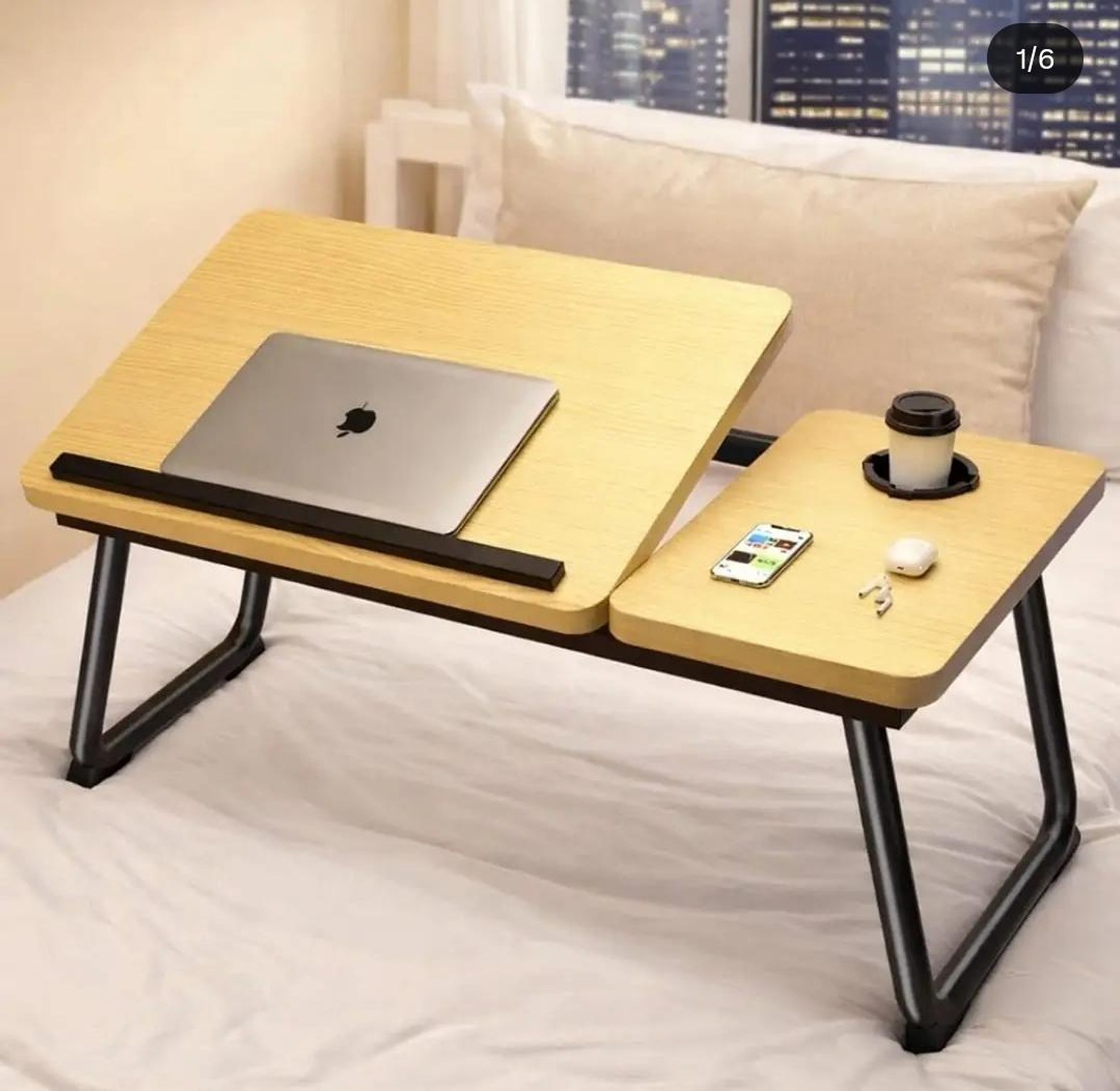 Adjustable Tilting Laptop Folding Table Stand Desk Bed Table with Foldable Legs image