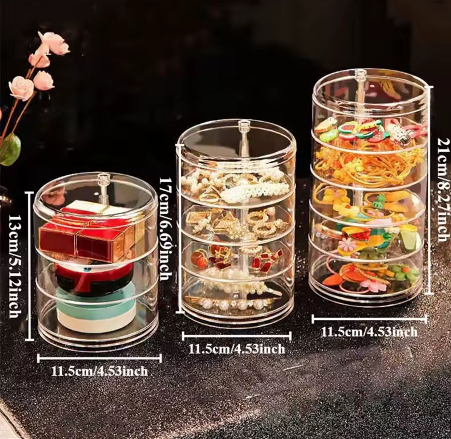 Transparent Rotating Jewelry Box Three-layer image
