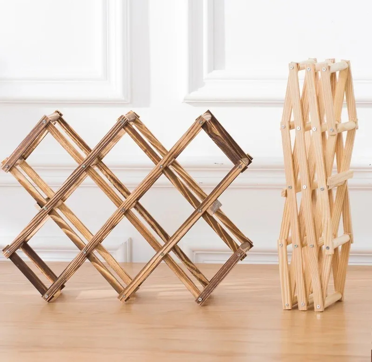 Foldable Wooden Wine Rack - Compact Countertop Bottle Organizer image
