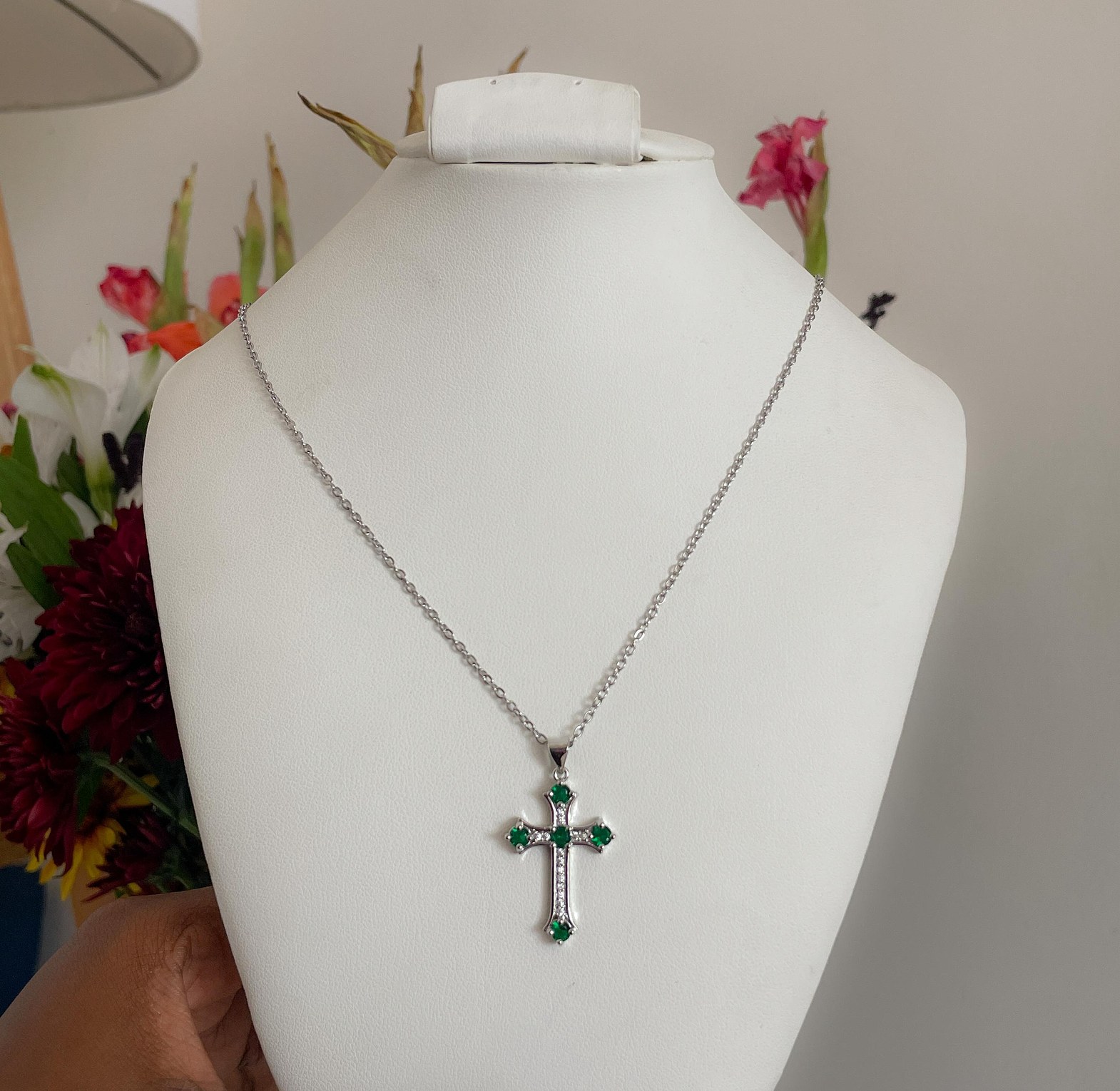 Emerald Radiance Cross Necklace image