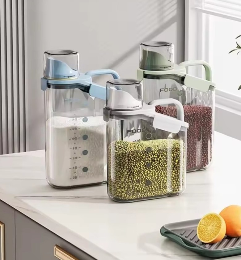 2000ml Airtight Cereal Dispenser & Food Storage Container with Measuring Cup Lid for Modern Kitchen Organization image