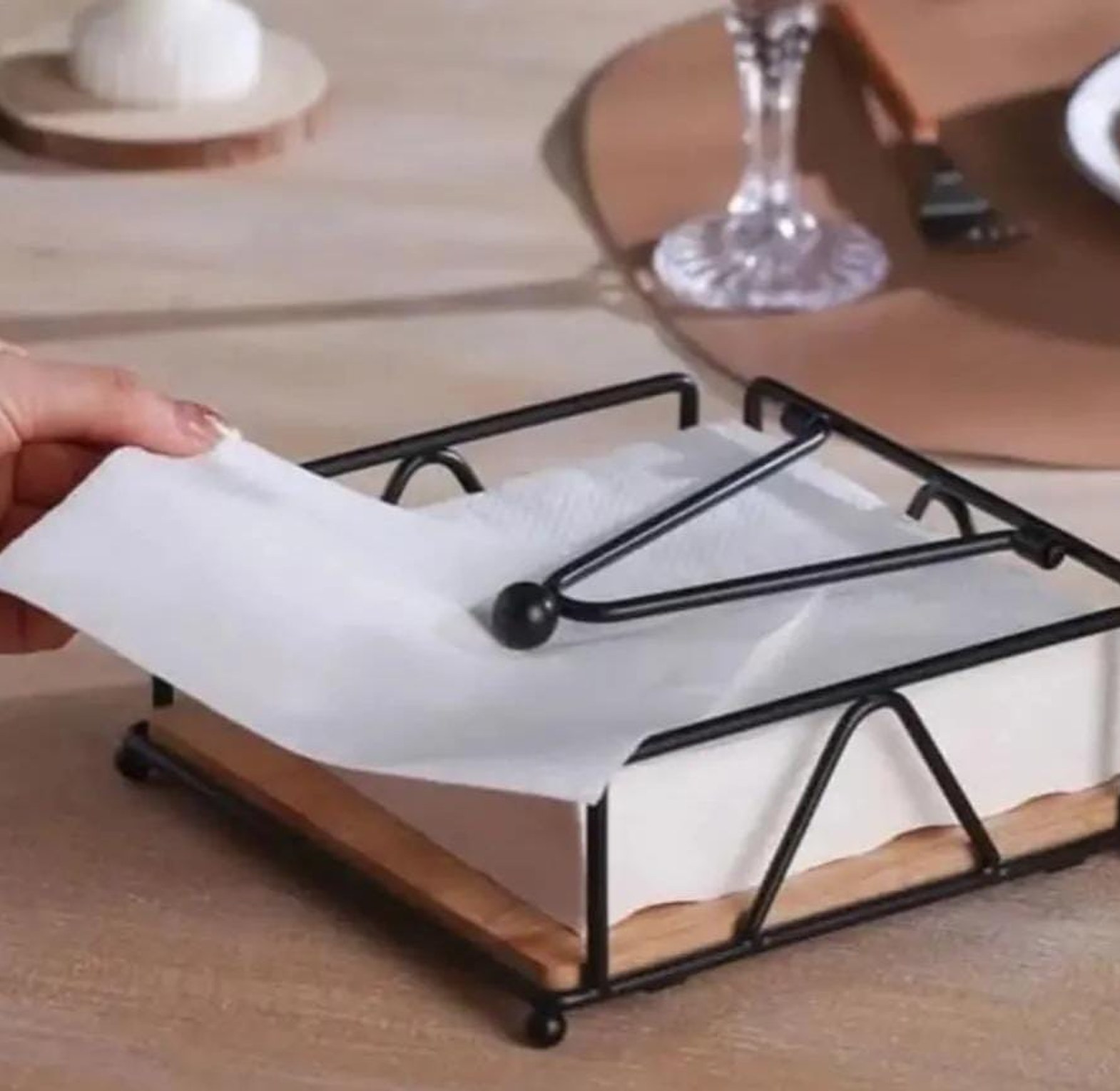 Luxury metallic serviette holder,with Bamboo place on. image