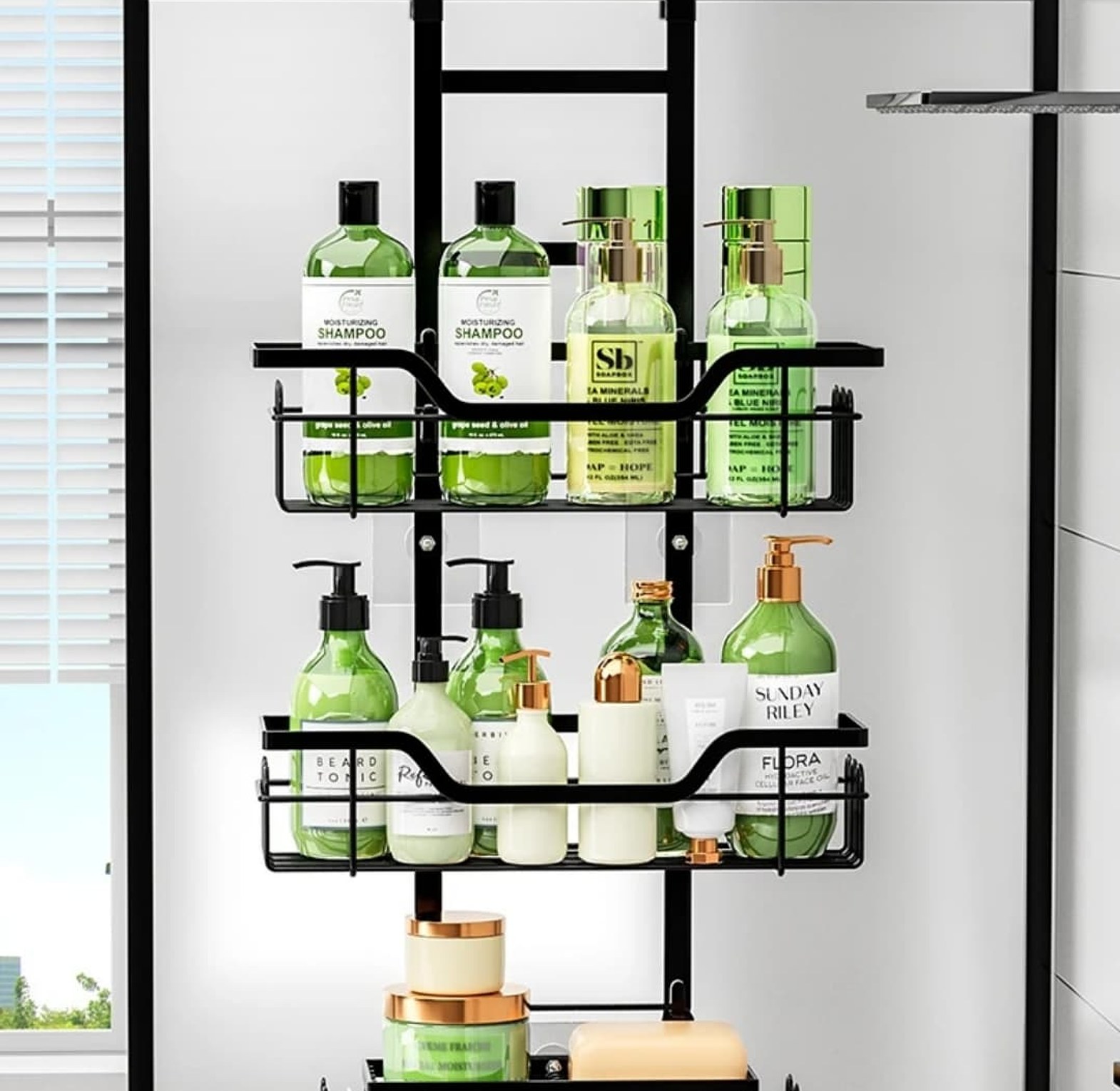 Drill-Free Bathroom Shelf Over Door Hanging Organizer  image