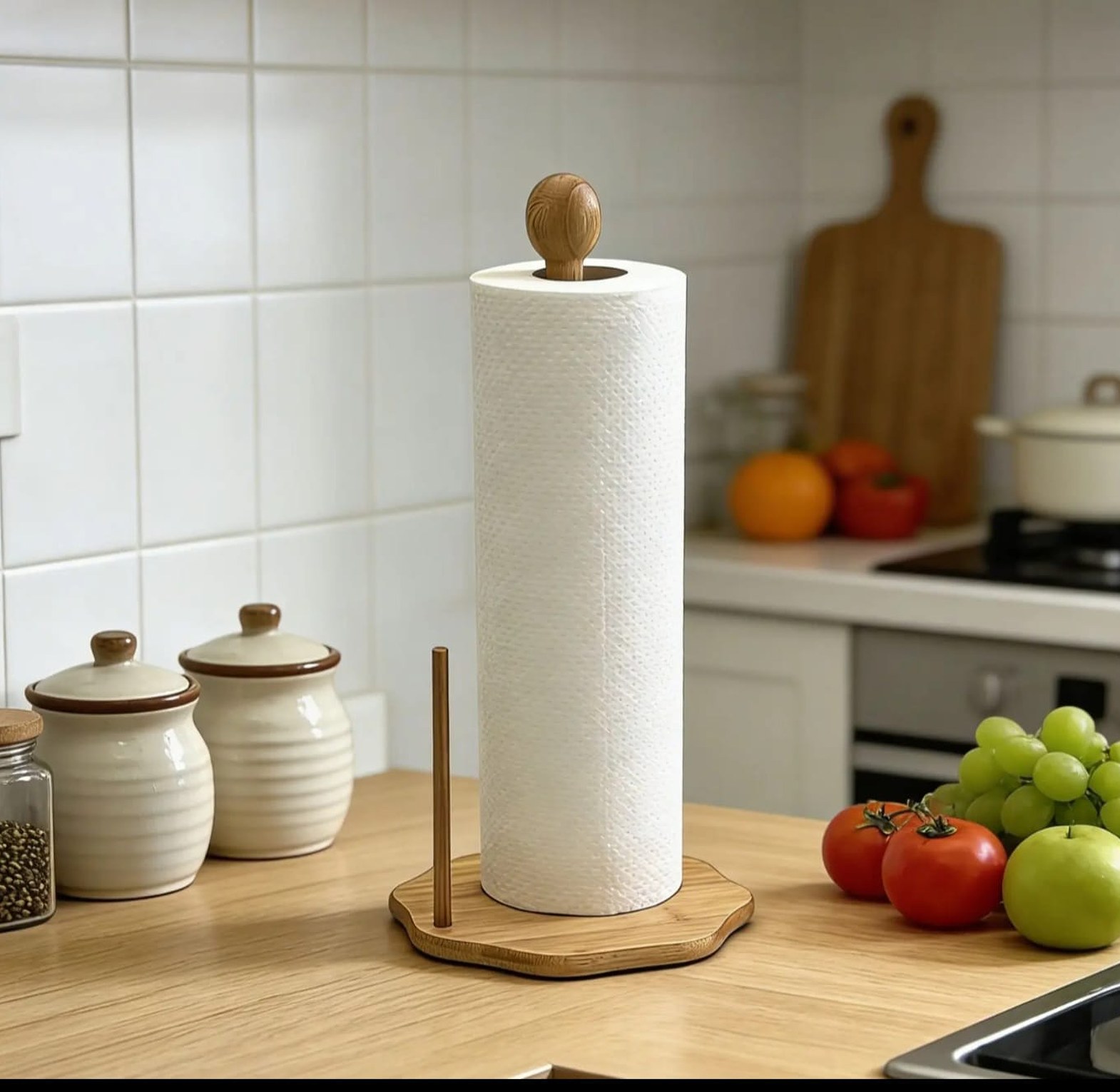 Natural Bamboo Paper Towel Holder with Heavy Base image