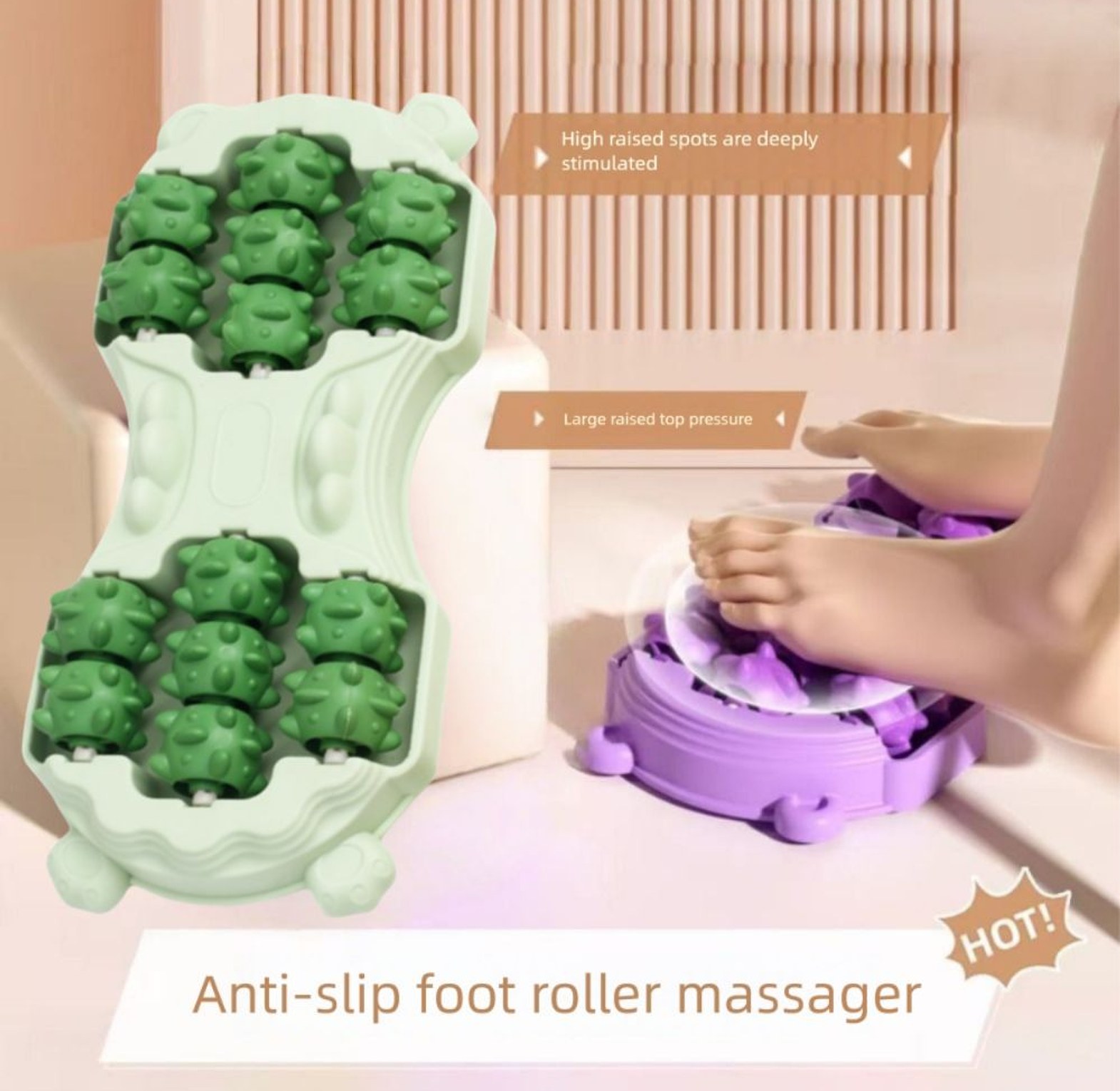 Acupressure Reflexology Foot Massager Roller, Relieves Tired Feet & Stress, Manual Dual Massage image