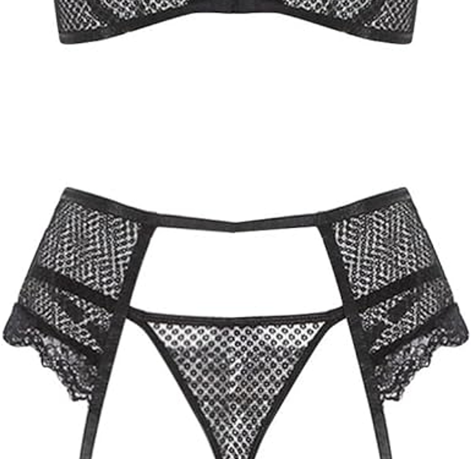 3-Piece Lace Bra Set Women Mesh Patchwork Chain Sexy Lingerie Set image