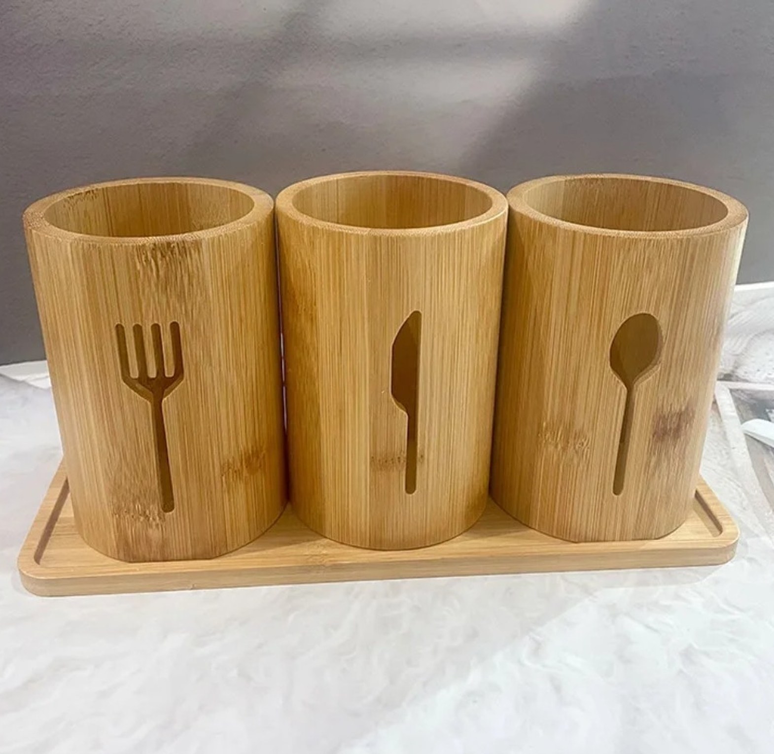 Bamboo cutlery /spoon holder image