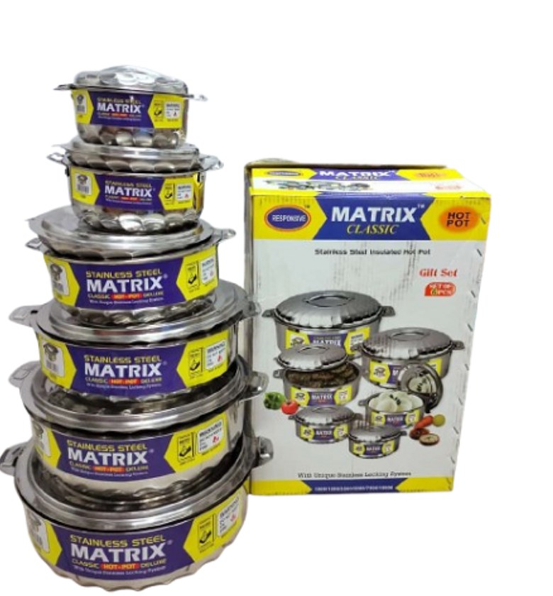 HOTPOTS. Matrix 6pcs Hotpot Kitchen Hot Pot Serving Dishes Stainless Steel Hotpots Serveware Set Keep Food Hot Or Cold (1000, 1500, 3500, 5000, 7500 And 10000ml) image