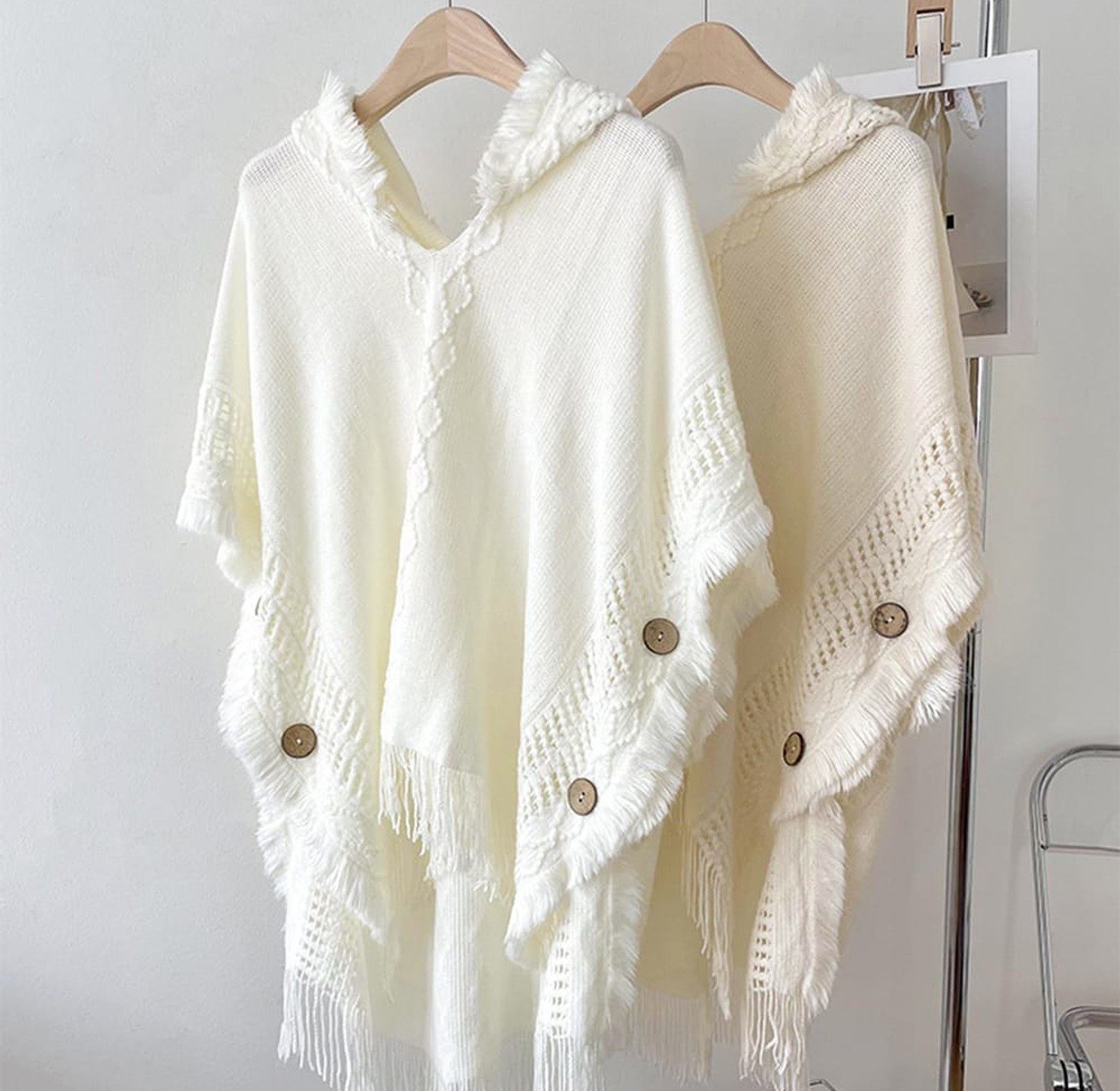 Women Knitted Hooded Shawl Herringbone Pattern  image