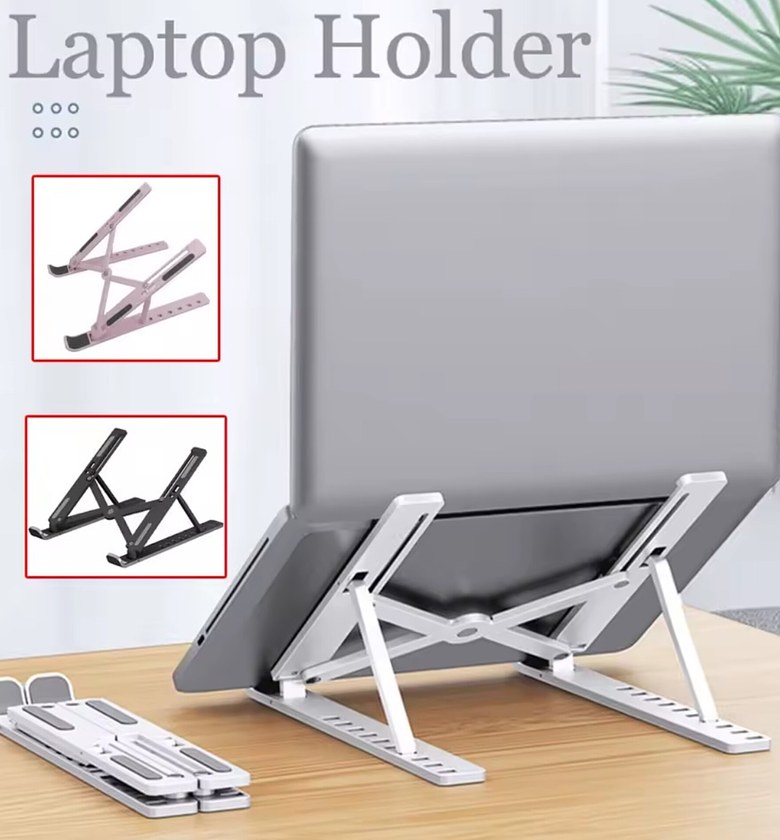 Portable Ergonomic Folding Plastic Laptop Stand - Multi-Angle Adjustable Desktop Holder Non-Slip Cooling Bracket image