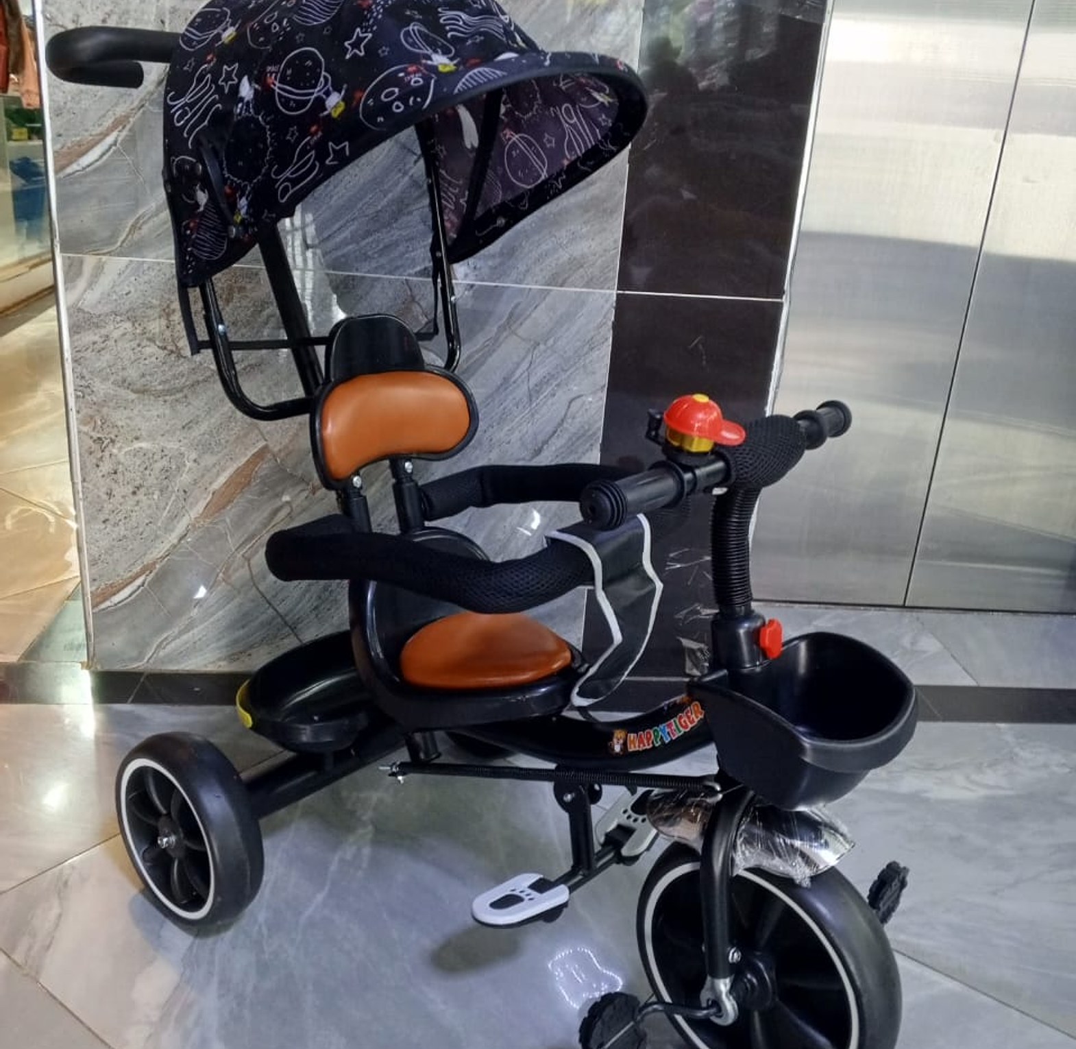 KIDS TRICYCLE. Floral Kids Push Tricycle With Detachable Handle/Canopy.RECOMMENDED image