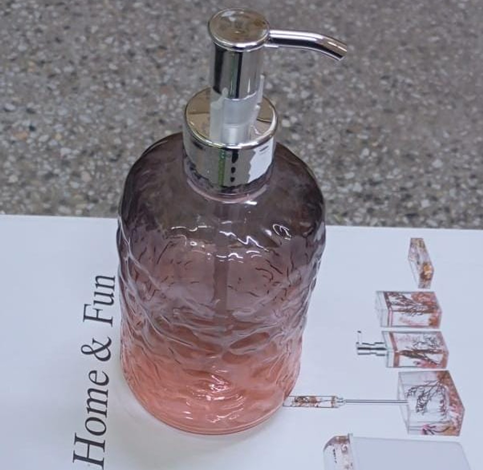 Premium Textured Glass Soap Dispenser with Metallic Pump - Refillable Lotion & Hand Wash Bottle - Elegant Bathroom & Kitchen Decor image