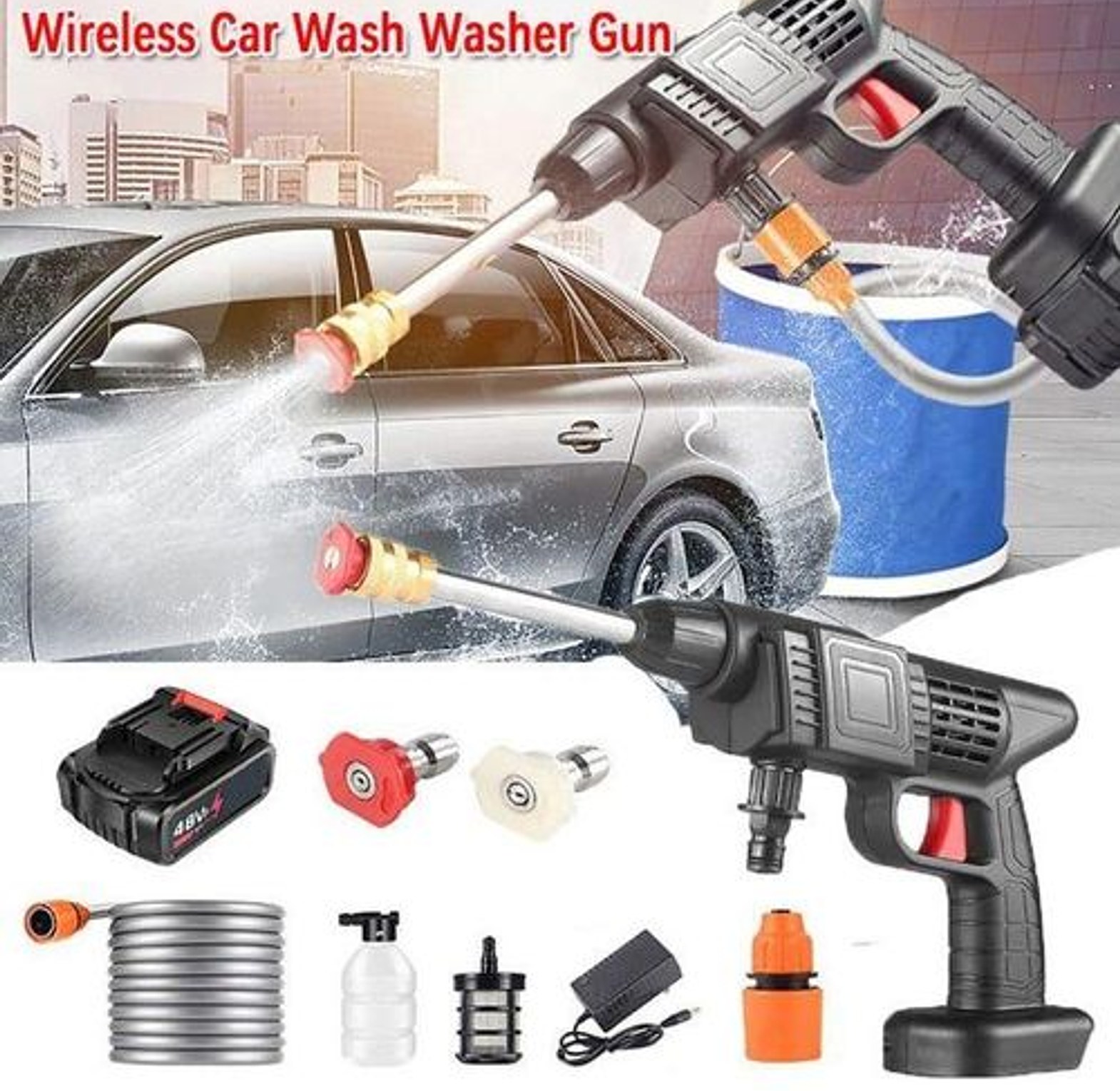 High pressure Wireless Car Wash Spray Gun Machine with 2pieces Portable Lithium Battery image