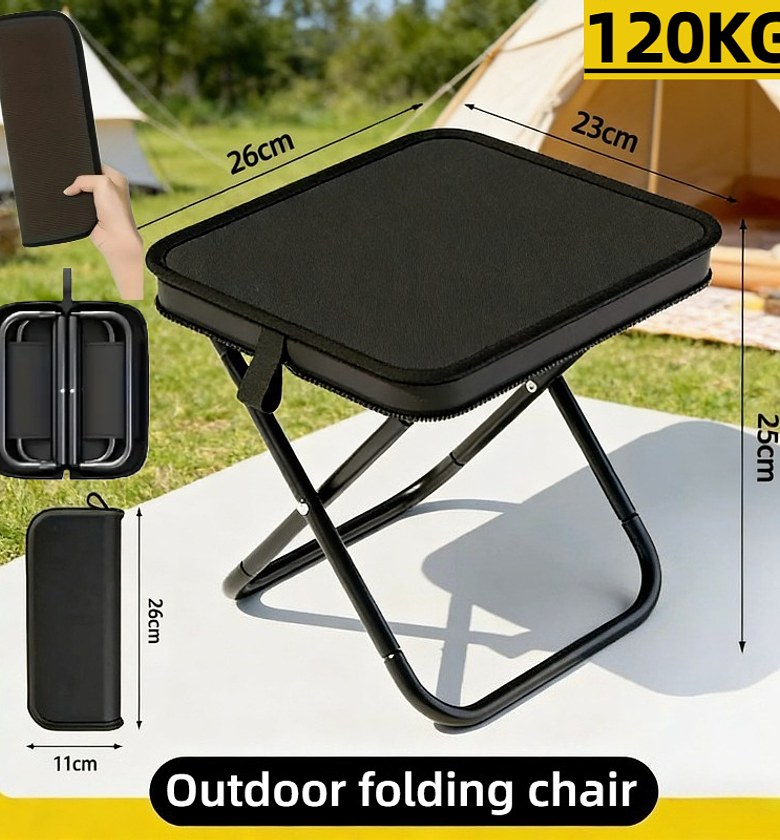 Portable Folding Camping Chair Heavy Duty 120kg Capacity Compact Outdoor Stool for Picnics, Fishing & Travel image