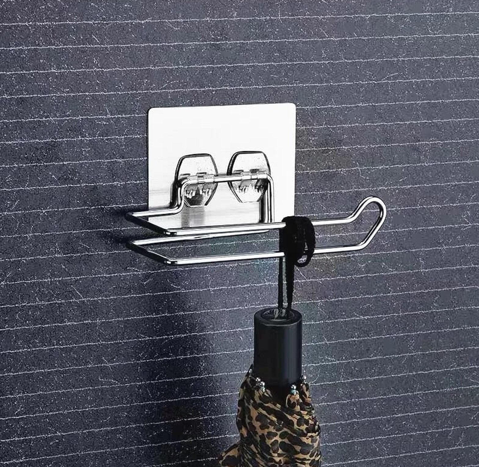 Punch-Free Stainless Steel Toilet Paper Holder and Bathroom Roll Rack image